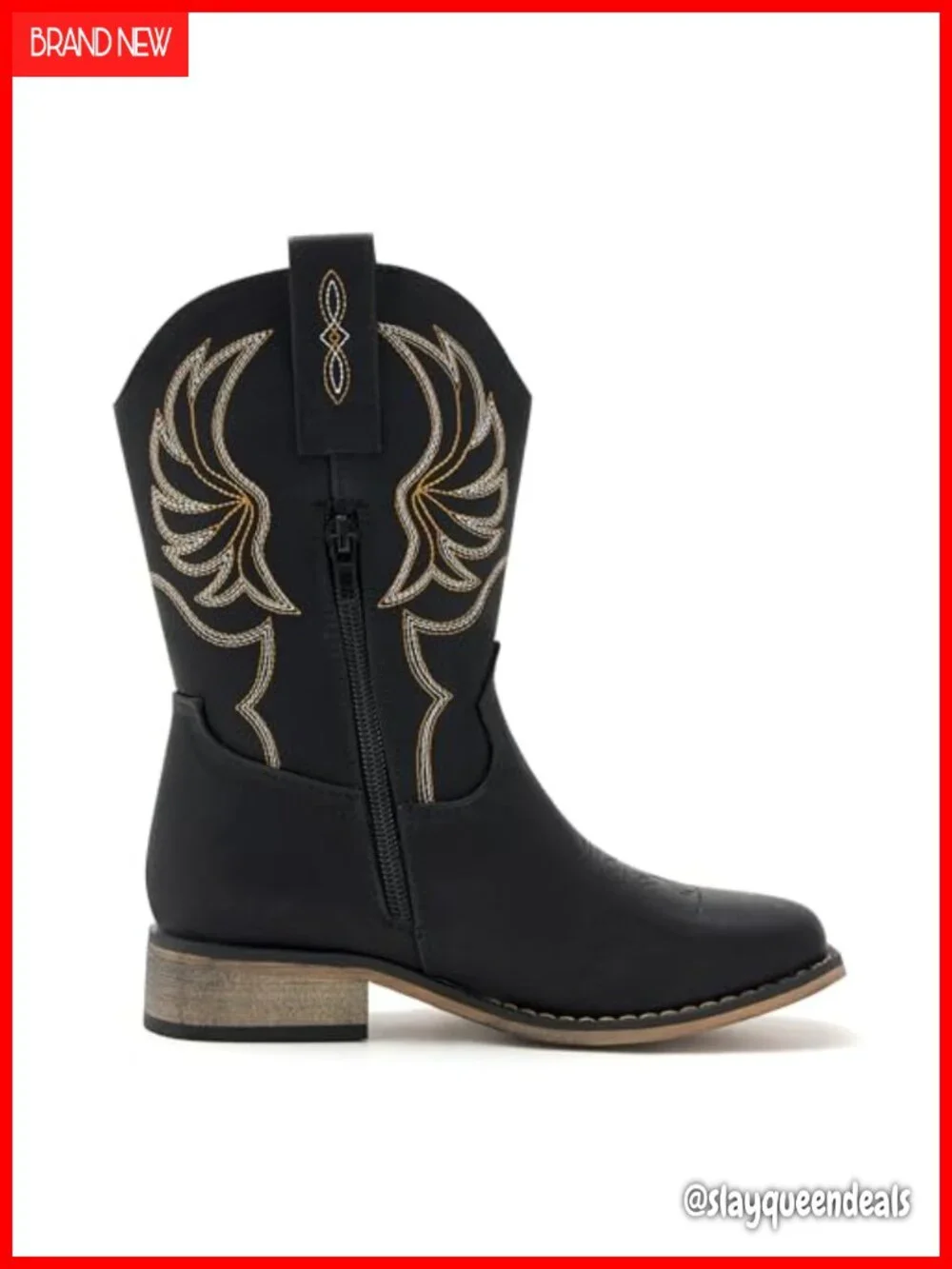 Kids Western Cowboy Boots Faux Leather Square Toe Embroidered Pull-On
